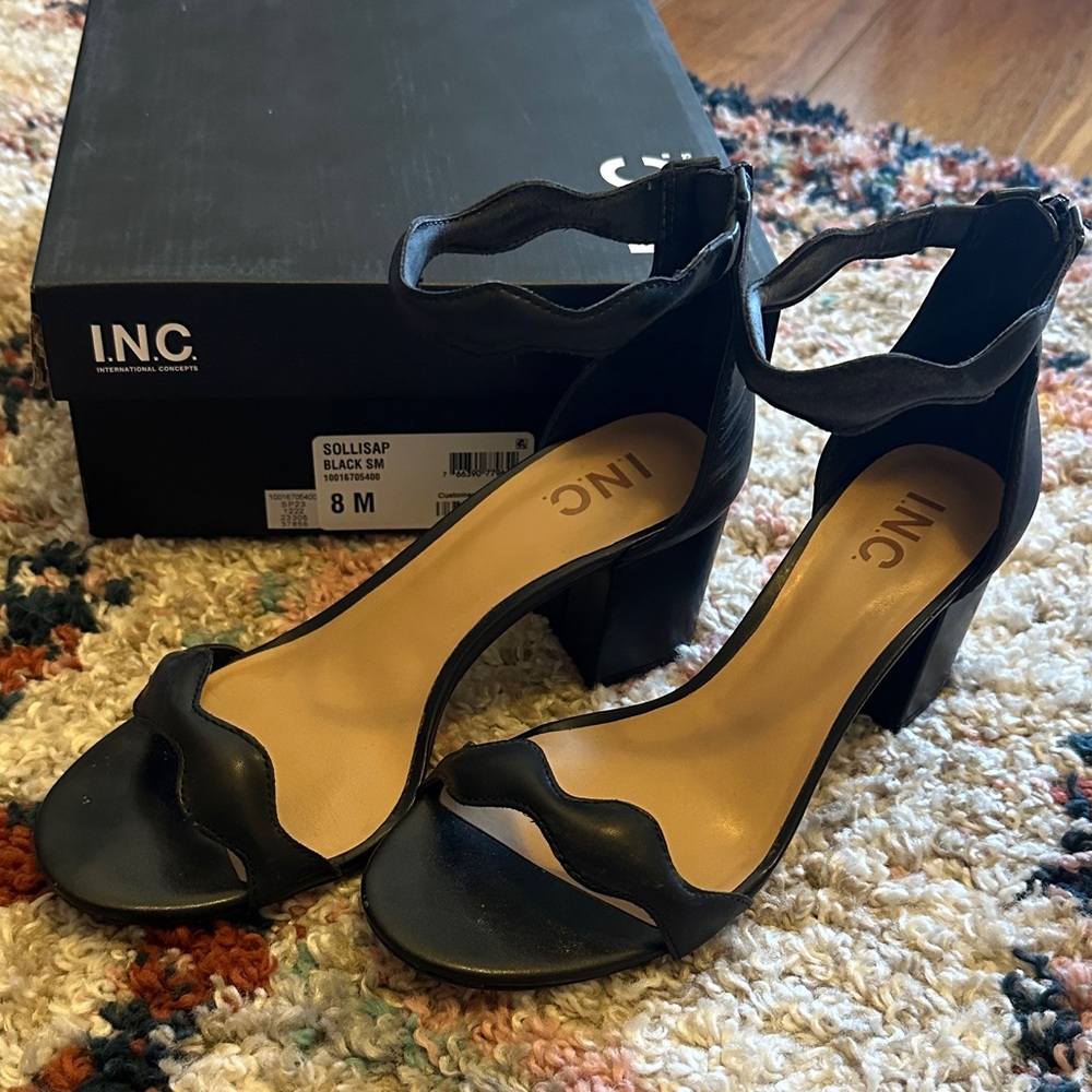 INC International Concepts Black Ankle Strap Heels